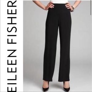 Eileen Fisher Petite Black Stretch-Ponte Straight Leg Pull On Pants PS